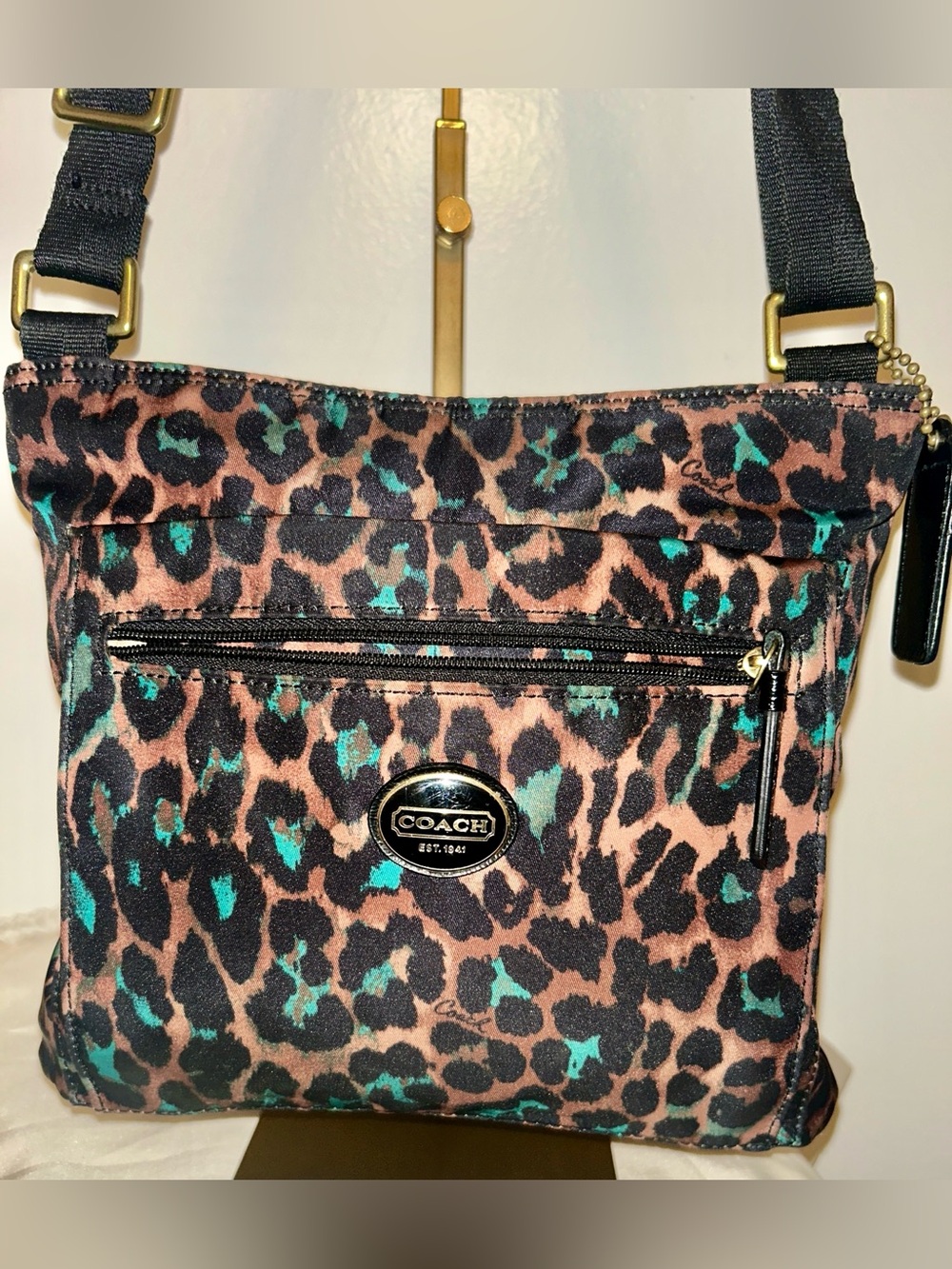 Coach Ocelot Print Nylon Crossbody Hipster Bag .